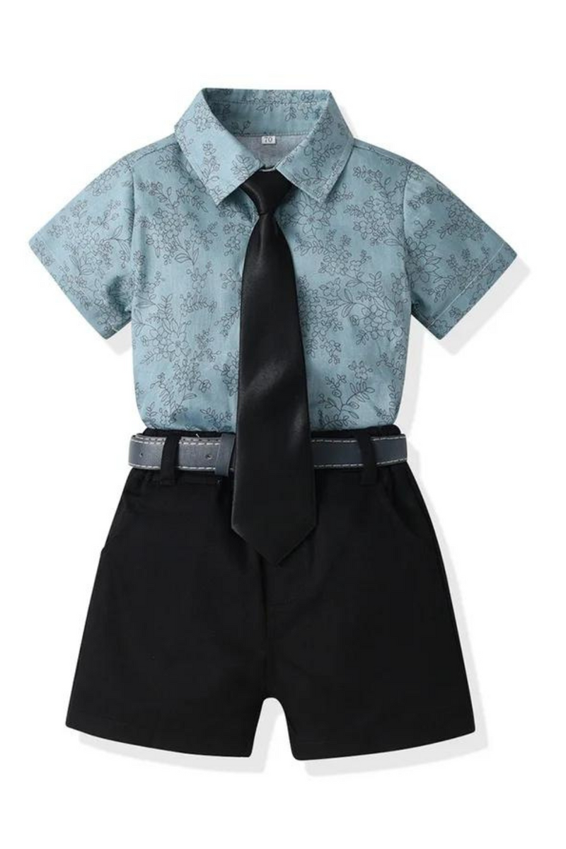 Summer Kids Boys Gentleman Clothing Sets Short Sleeve Shirts with Bowtie Belt Shorts Boy Formal Suit