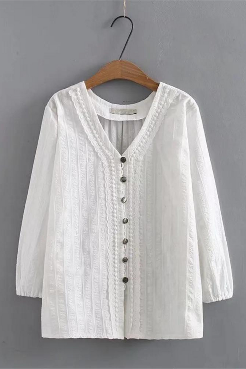Women's Clothing Shirts Spring And Summer Solid Cotton Top With Self Jacquard Texture Non-Stretch Cardigan