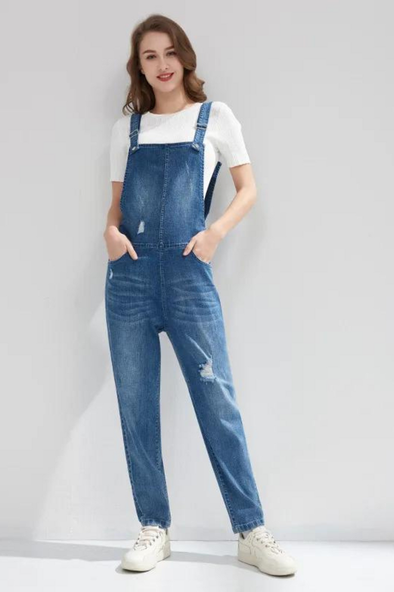 Autumn and Winter Women Casual Blue Overalls Jeans Cotton Ladies Pants