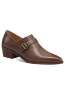 Buckle Genuine Leather Single Shoes Woman Retro Pointed Toe Dress Shoes Ladies Thick Med Heels Pumps