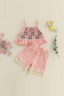 Children Girls Summer Clothing Set Toddler Two Pieces Outfits Set Floral Ruffled Sleeveless Tank Tops Tassel Shorts Set