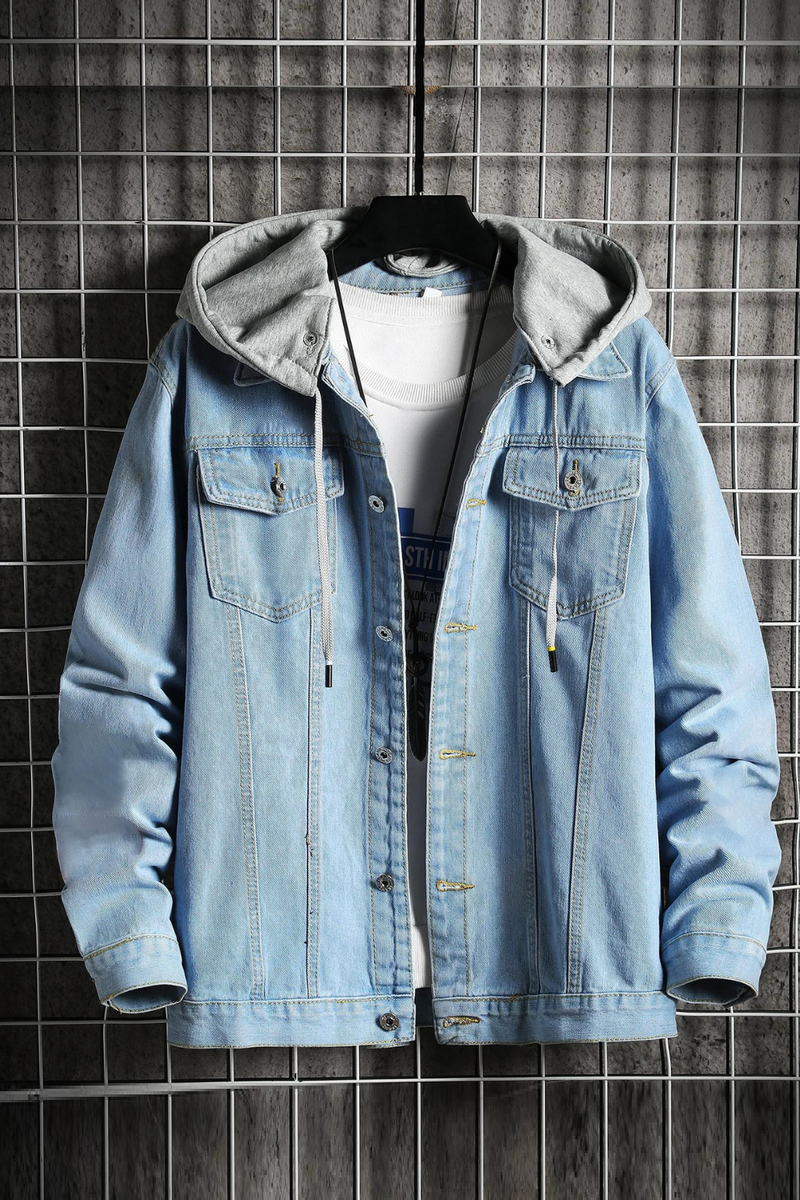 Mens Denim Jacket Ins Loose Fit Vintage Washed Hooded Jean Jacket Street Style Jackets With Hood For Men