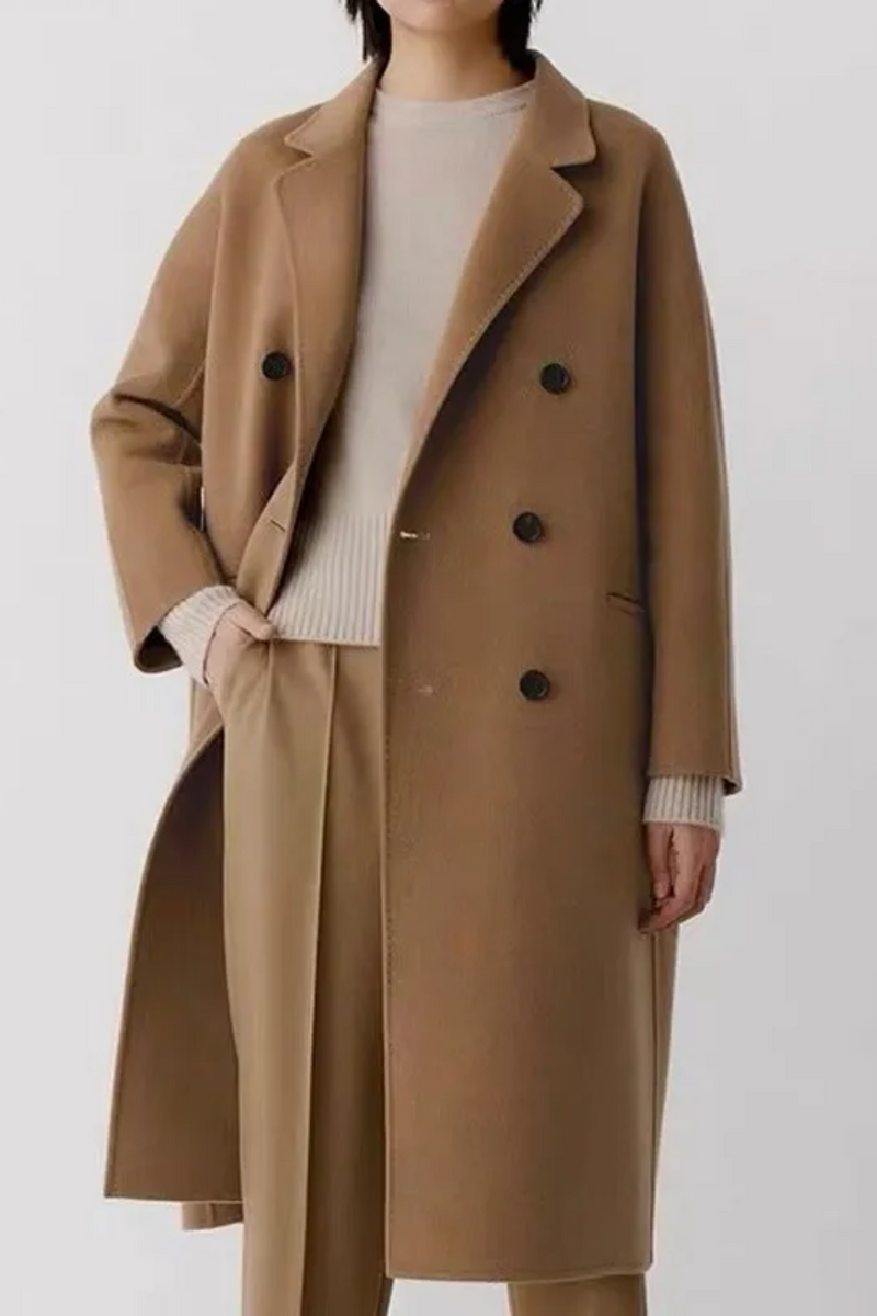 Women's Autumn Winter Double-Sided Wool Cashmere Keep Warm Double Breasted Midi Coat