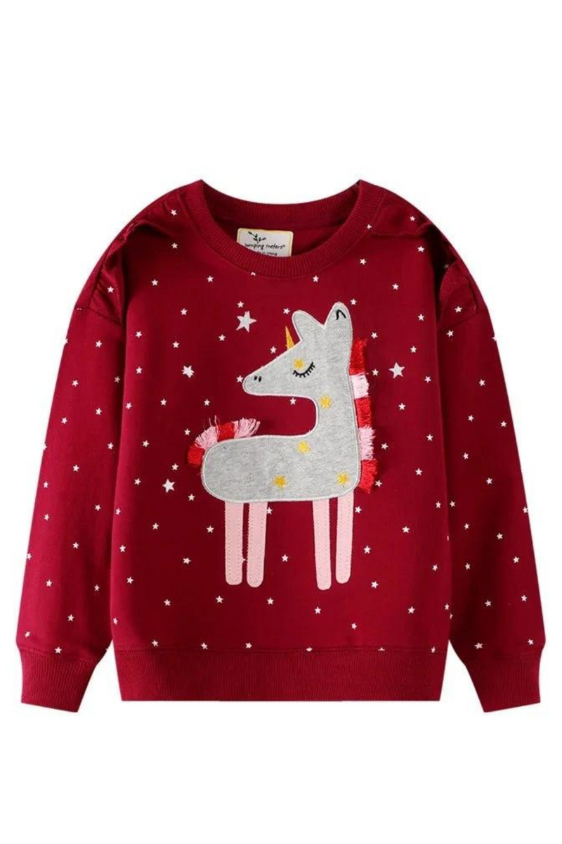 Autumn Winter Girls Sweatshirts Animals Embroidery Cute Children's Clothing Long Sleeve Kids Top