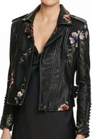 Autumn Winter Floral Embroidery Leather Jackets Women Moto Rivet Black Punk Outerwear Biker Coats