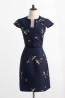 Designer Summer Women dress dragonfly embroidery Beading Slim Dresses