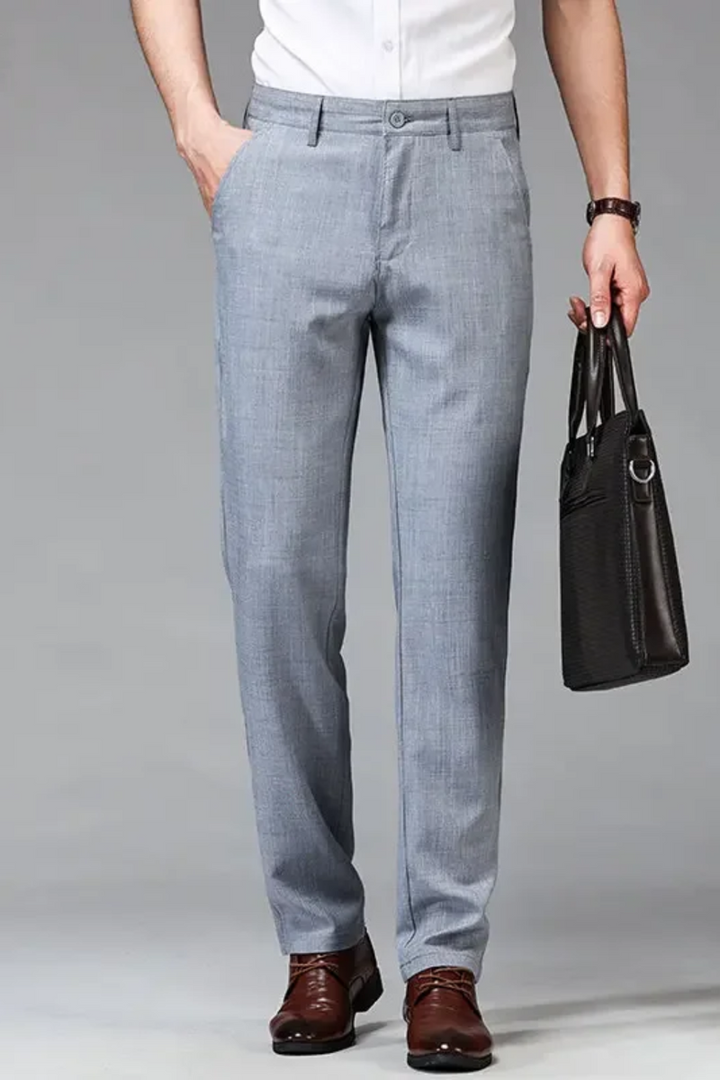 Summer Straight Men's Smart Casual Pants Imitation Linen Trend Plaid Trousers Man Full Length