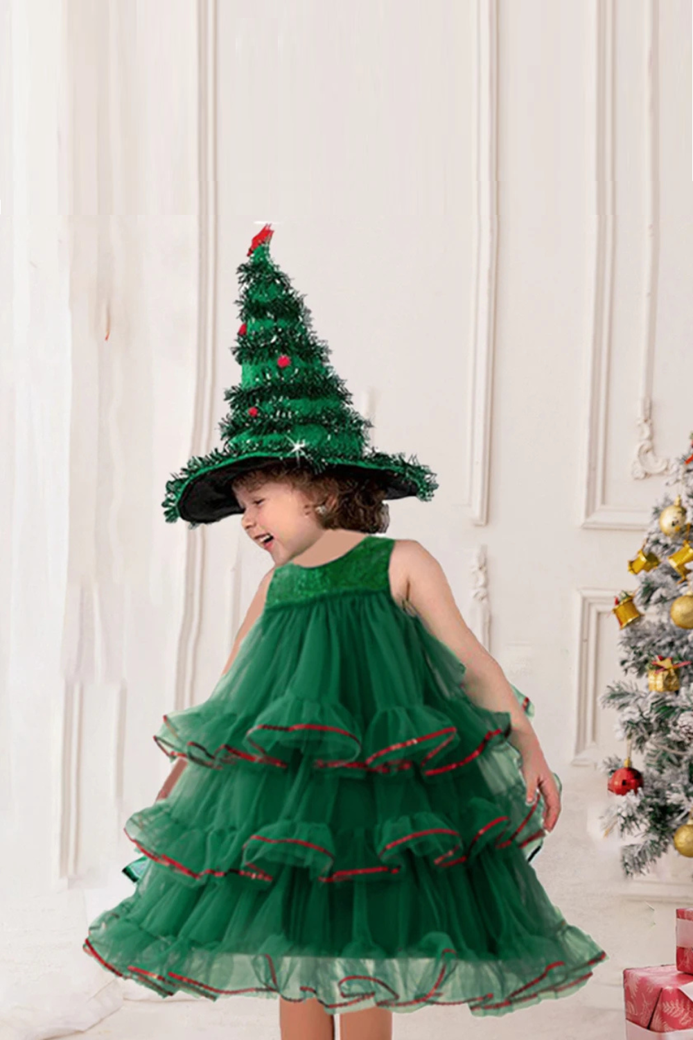 dark green christmas dress Fluffy Bow Green Christmas Girls Party Dresses Elegant Princess Dress