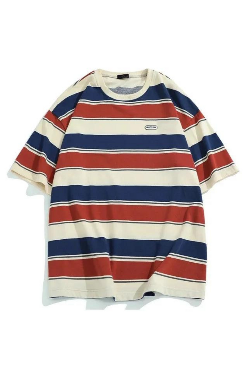 Main Striped Couples T-shirts For Men And Women In The Summer Of Loose Contrast Best Seller