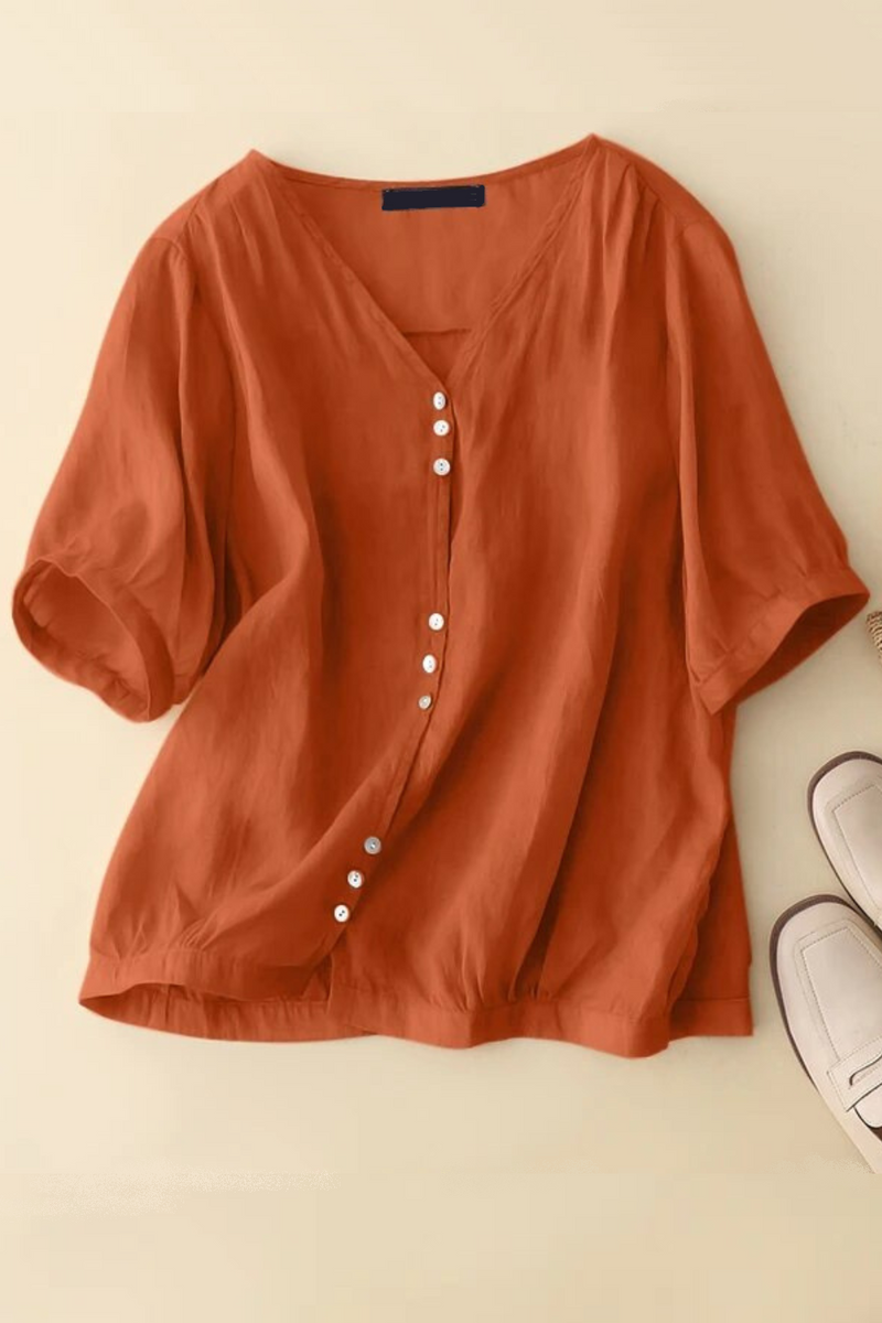 Summer Blouse Women Vintage Solid Cotton Shirt Casual Loose