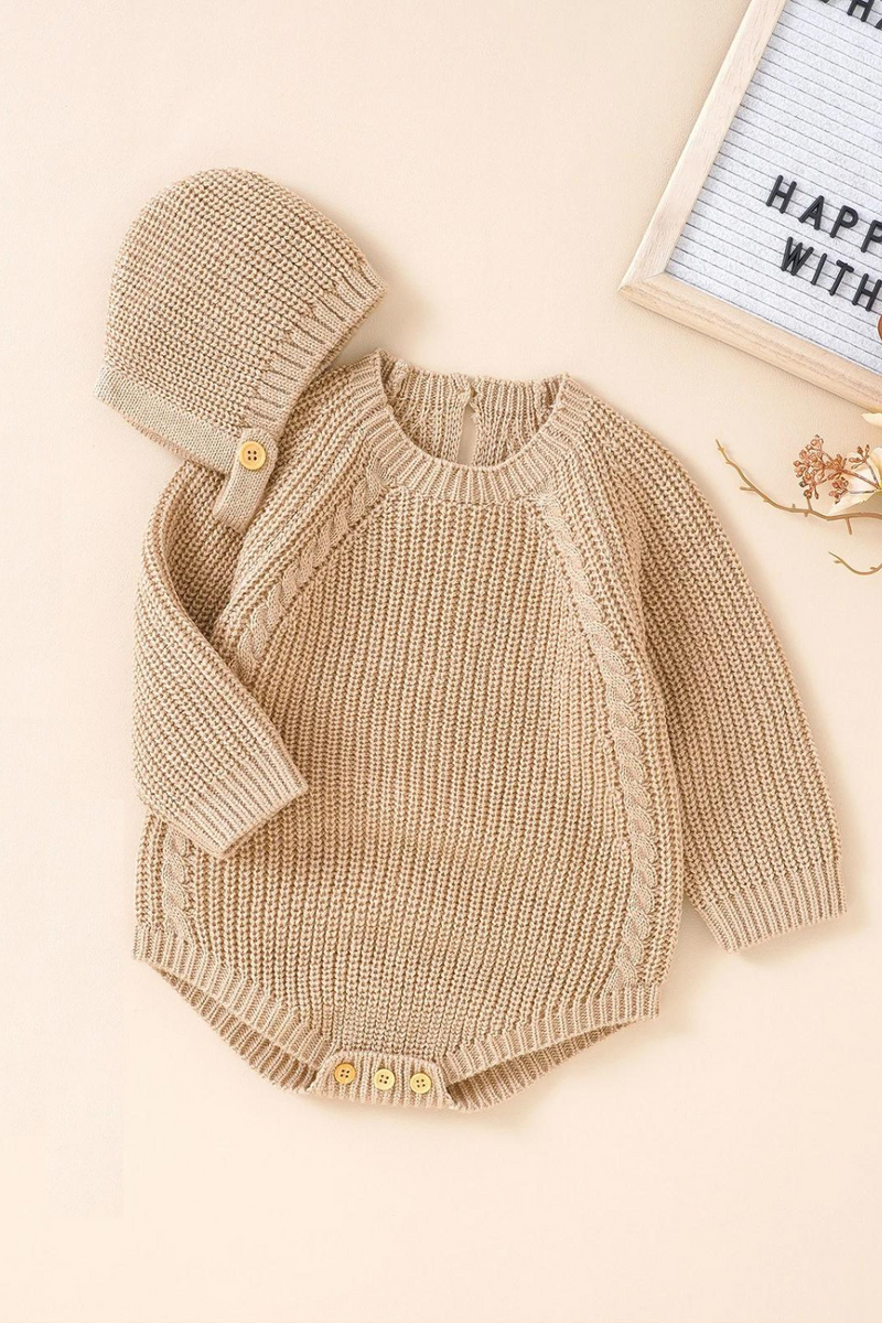 Newborn Infant Toddler Baby Girl Boy Rompers Warm Knit Jumpsuit Long Sleeve Soft Outfits Hats Clothing
