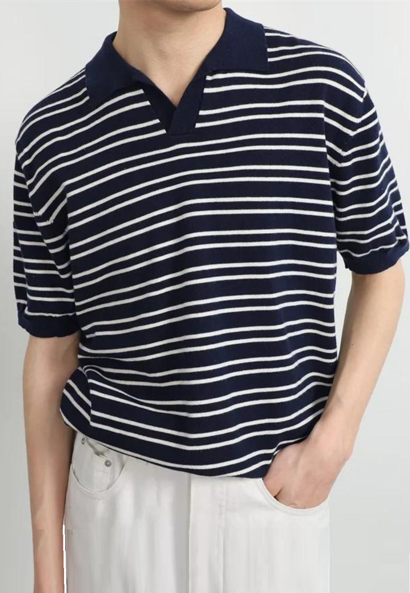 Summer Men T Shirt Striped Polo T-Shirts Short Sleeve Social Tops Casual Business Shirts T Shirts Man Clothing