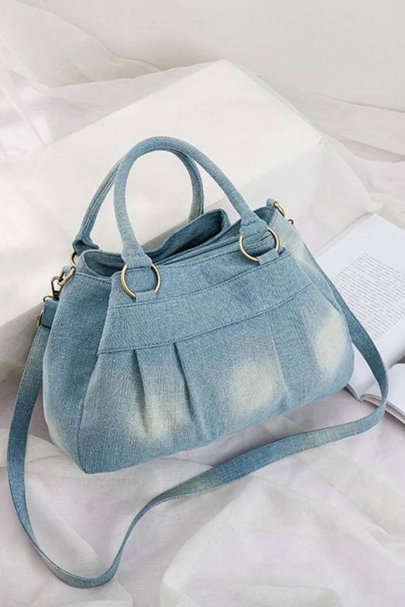 Annmouler Designer Women Denim Crossbody Bag Large Capacity Shoulder Messenger Bag with Detachable Jeans Bag