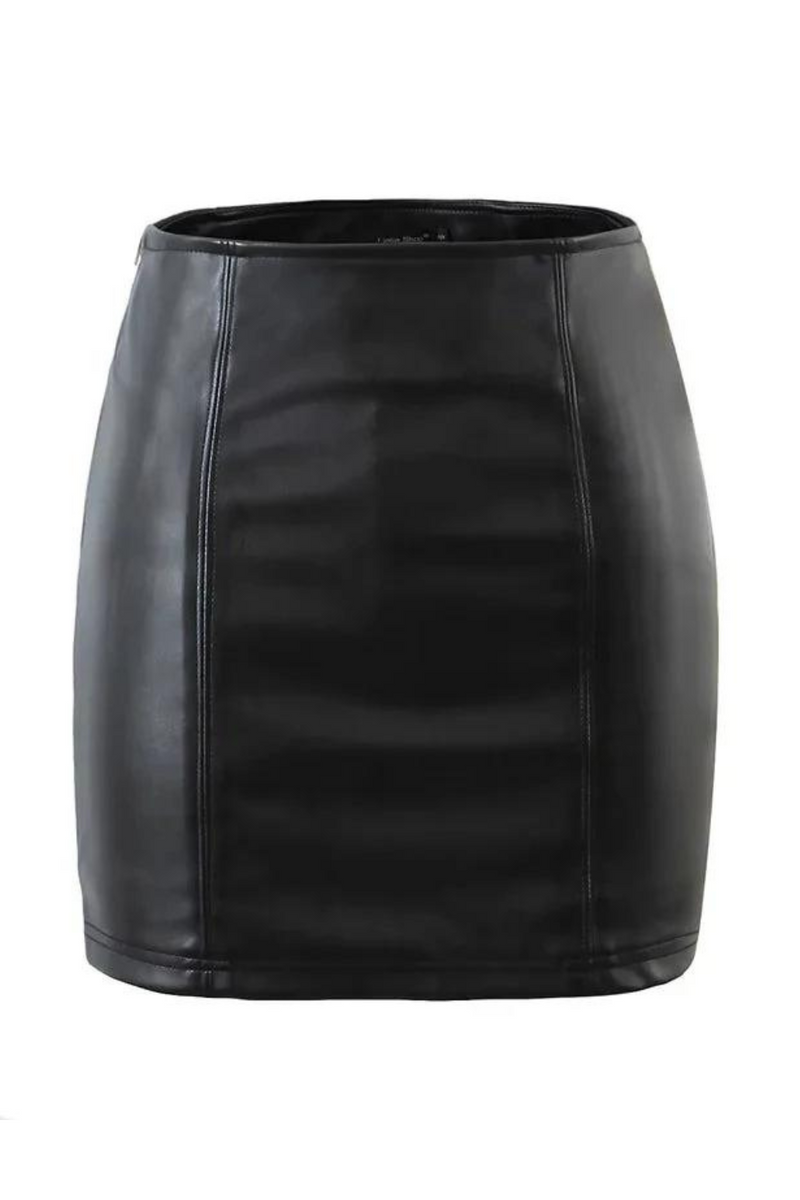 Women's Faux Leather Skirt High Street Sexy Side Zipper High waist Black Skinny Skirt Mini