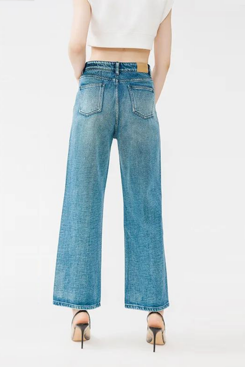 Women plush straight leg denim pants loose wide leg jeans
