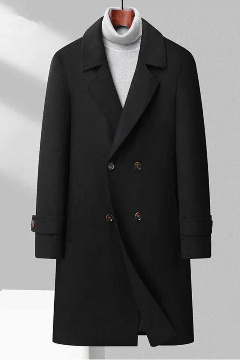 Men's Thick Woolen Trench Coat Double Breasted Long Coat Autumn and Winter