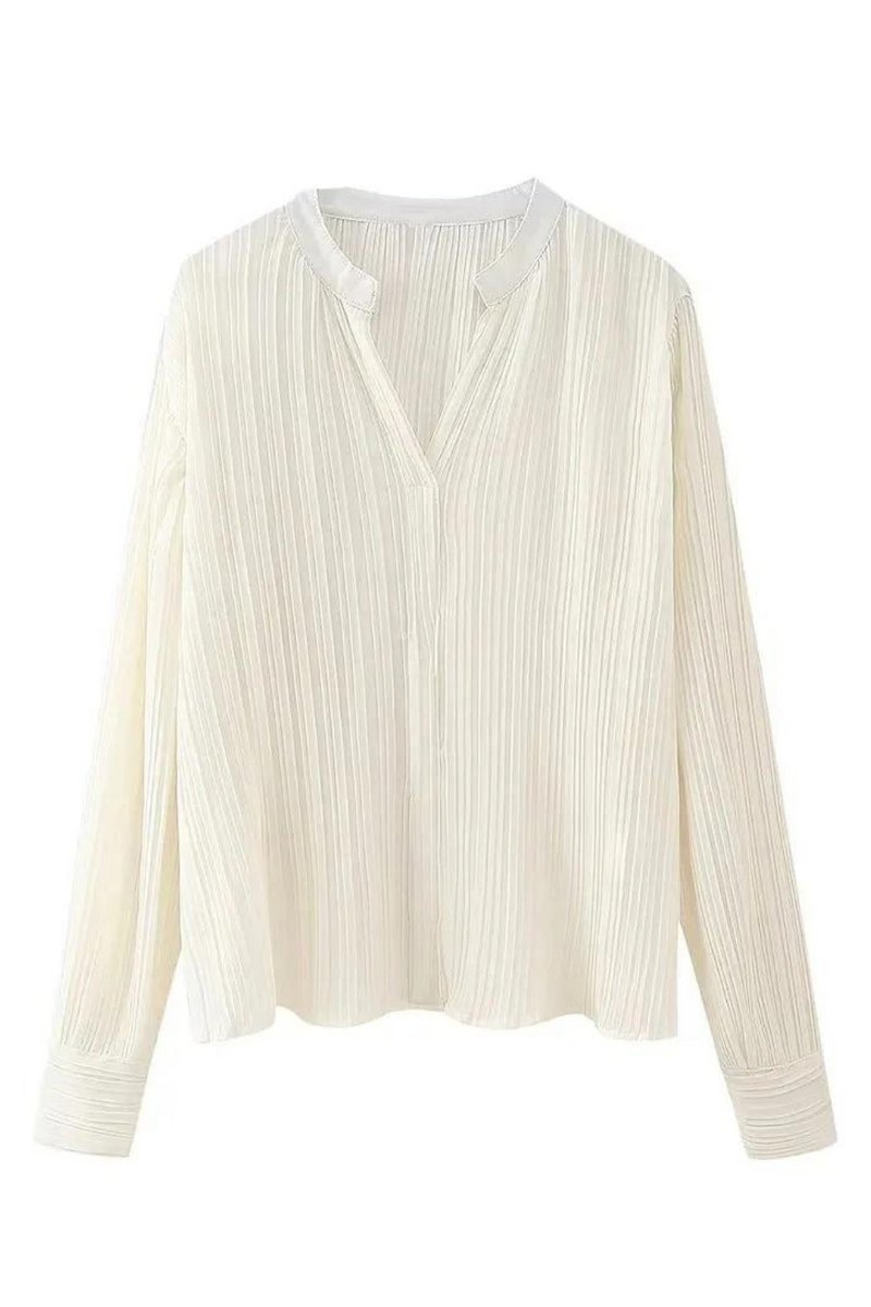 Chic Casual Loose Pleated  Women Vintage Long Sleeve Blouses Spring Office Ladies Tops