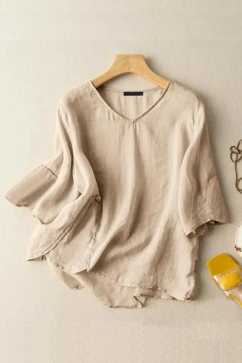 Summer Casual Cotton Blouse Woman V-Neck Short Sleeve Solid Shirt Female Streetwear