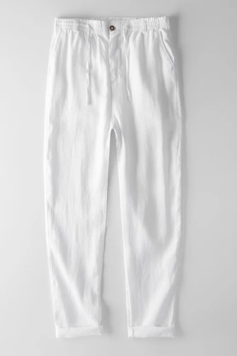 Men pants linen pure elastic waist trousers for men casual white pants men solid trousers men