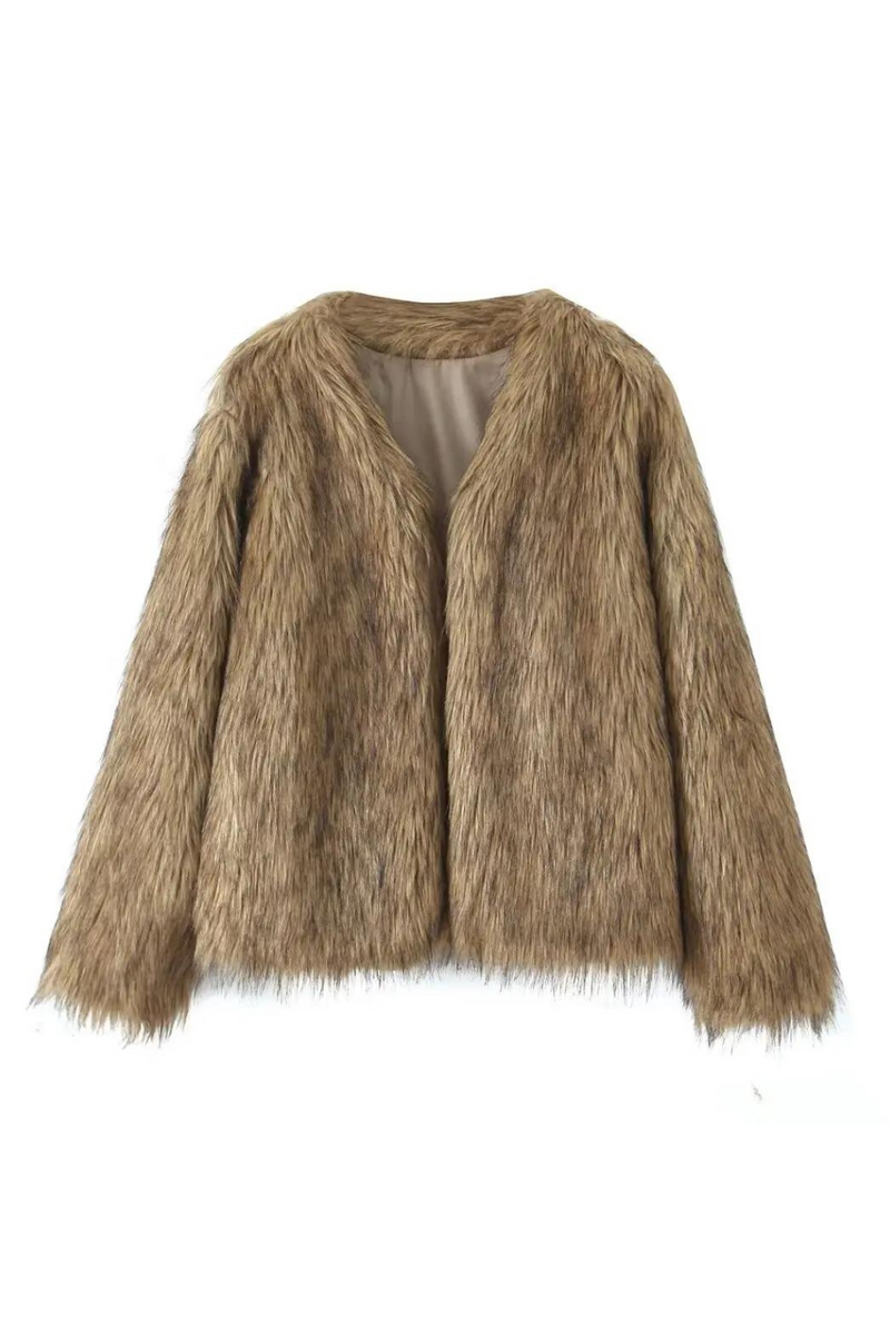 Women's Winter Fur Jacket Coat Retro Plush Women's Warm Short Jacket Long Sleeve Jacket Streetwear