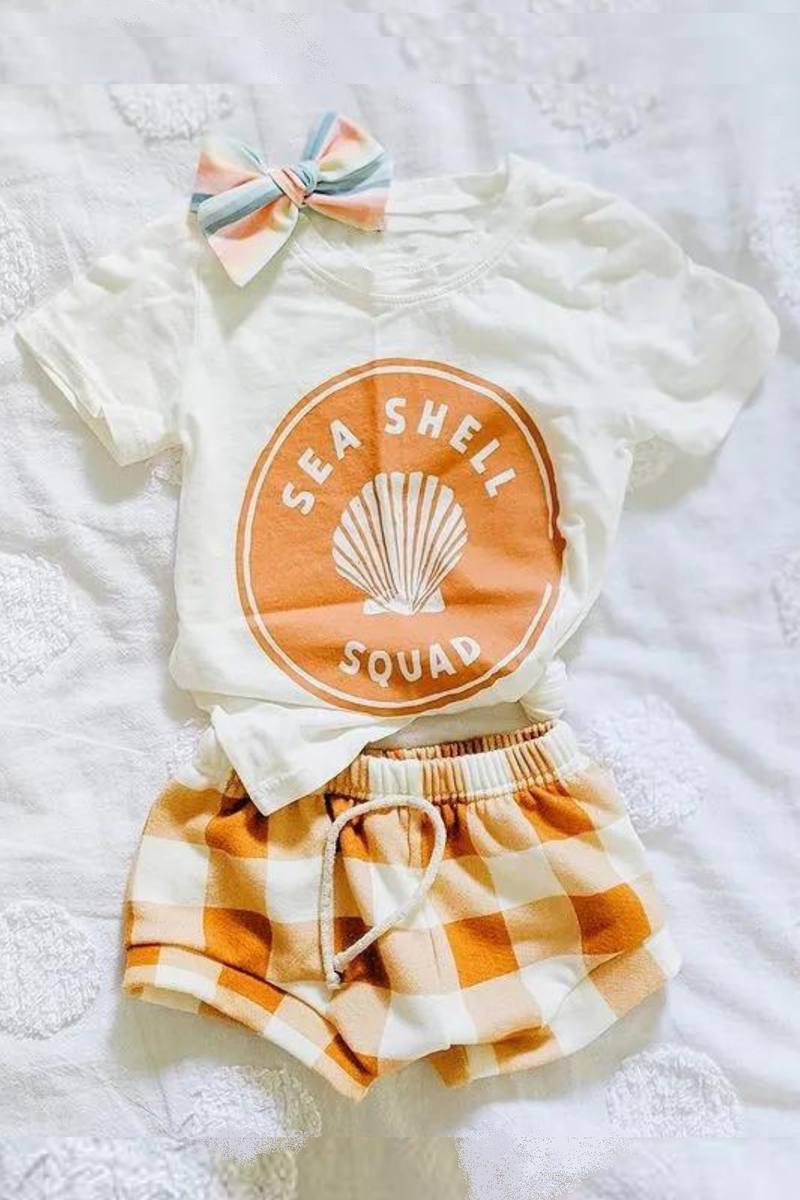 Summer Baby Girls Boys Clothes Sets Letter Short Sleeve T Shirts Plaid Shorts Outfits