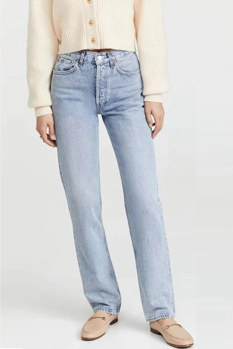Women High waisted denim pants casual Straight jeans