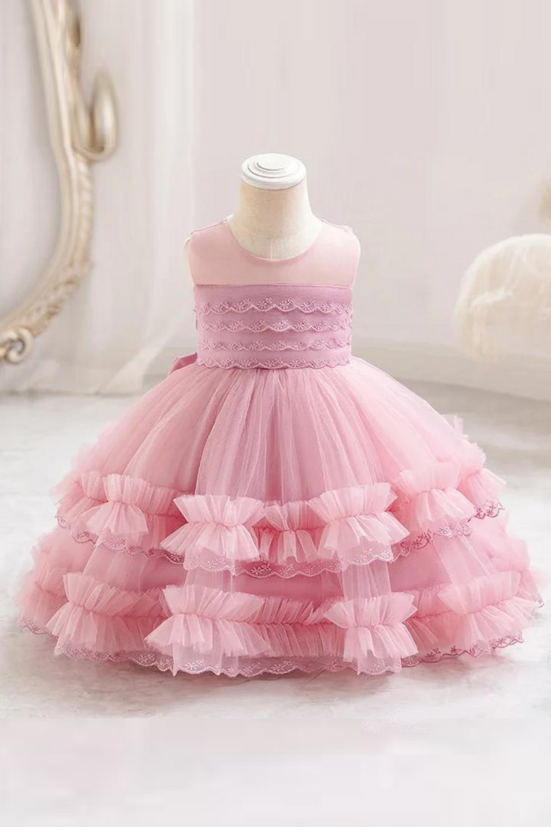 Toddler Baby Girl Gown Flower Lace Layers Dress for Girls Fluffy First Birthday Party Wedding Graduation Kids Clothes 0-3Y