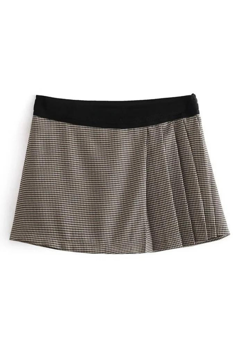 Elegant Woman Splicing High Waist Shorts Women Plaid Pleated Side Zipper Mini Skirt Shorts