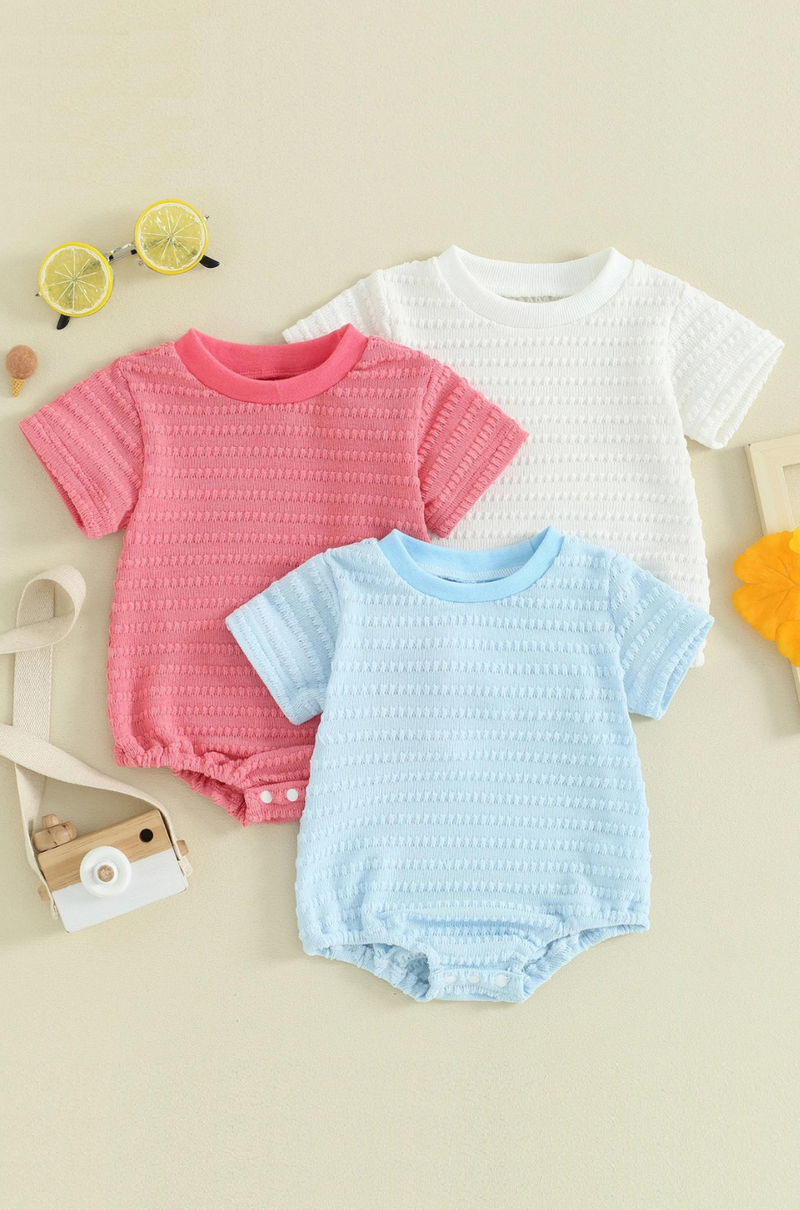 Summer Infant Newborn Baby Girls Boys Bodysuit Solid Knitted Short Sleeve Jumpsuit Cute