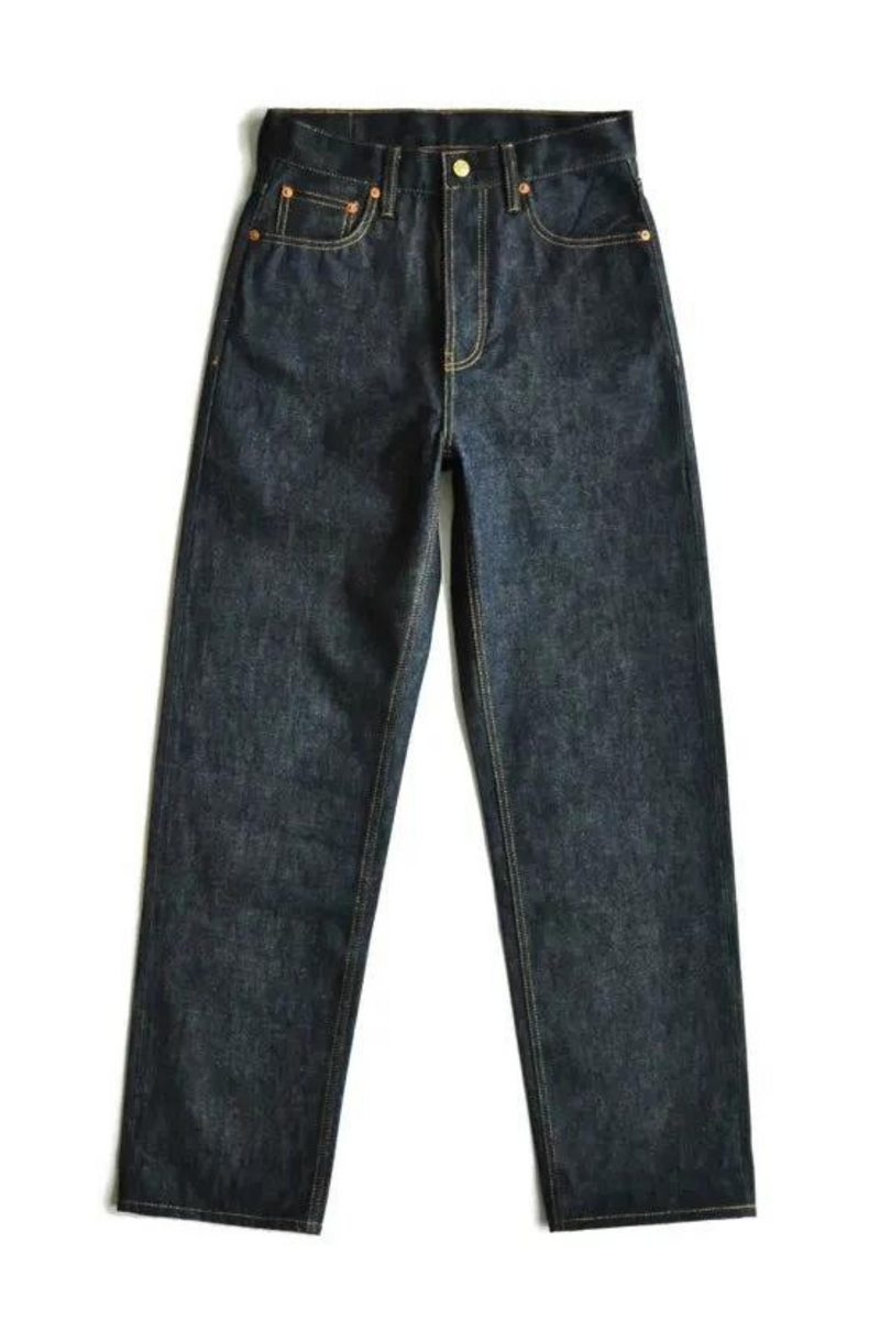 Mens Jeans Unsanforized Selvedge Denim Jeans for Man Loose Fit Wide Leg Button Fly 14.5 Oz