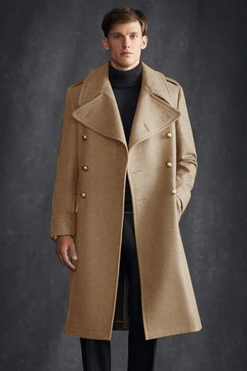 Men's Woolen Long Coat V-neck Single-breasted Business Casual Viking Cloak Winter Coats for Man Jackets