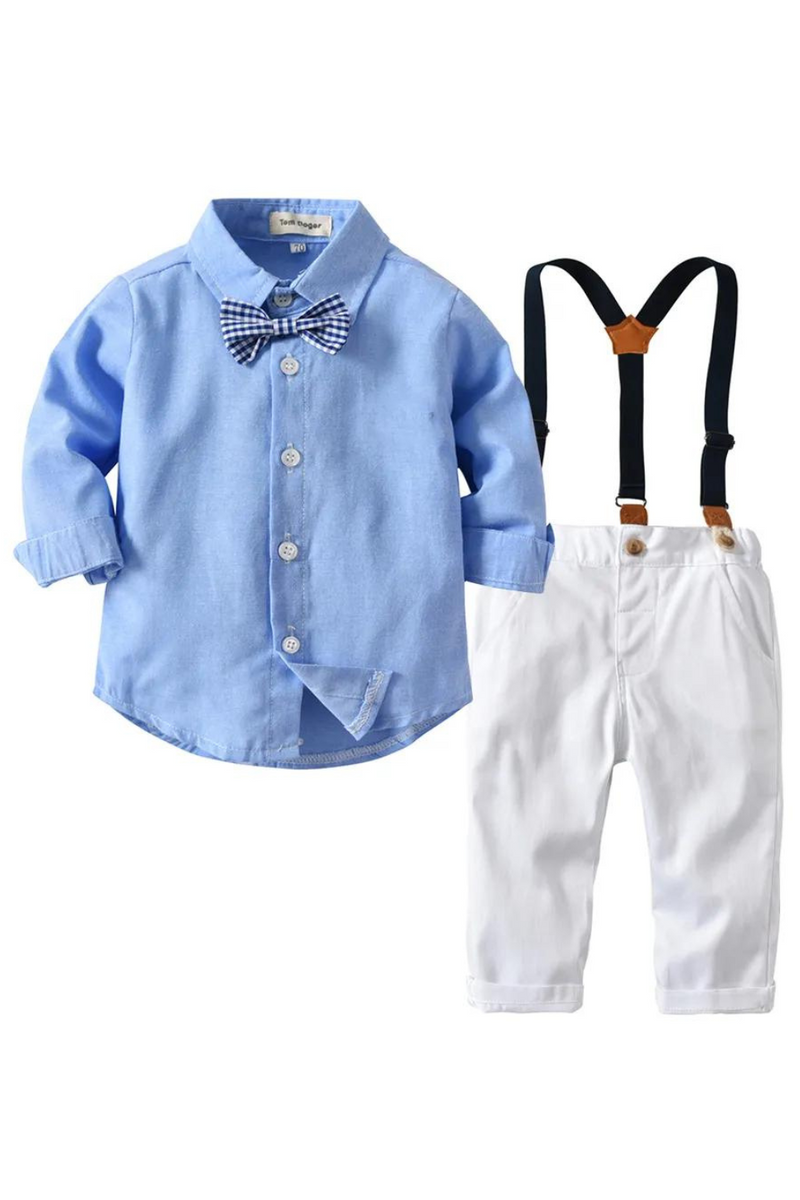 Gentleman Birthday Suit For Toddler Boys Solid Shirt Suspender Bow Kid Fall Spring Formal Anniversary