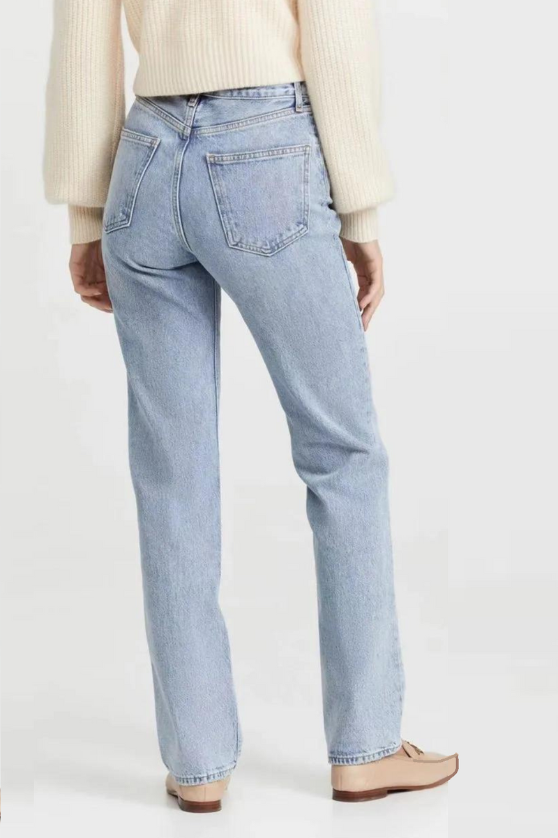 Women High waisted denim pants casual Straight jeans