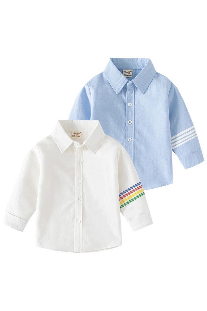Boys Shirts Kid Lapel Solid Single Breasted Shirt Young Child Spring Cotton