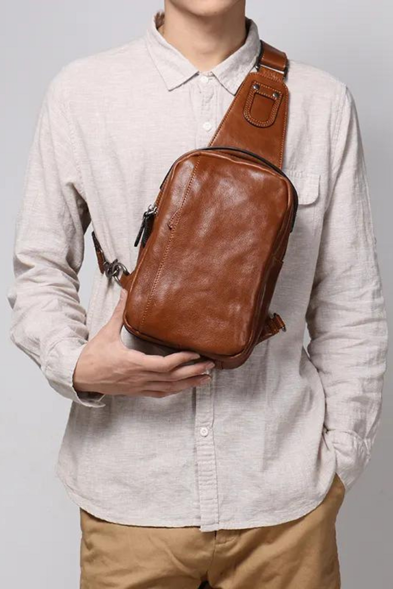 Men's Genuine Leather Chest Bag Casual Handbag Trendy Single Shoulder Crossbody Chest Pack