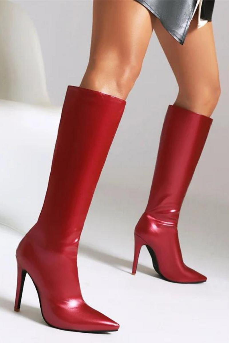 Elegant Knee High Boots Women Patent Winter Autumn Point High Boot Female Heels Long Party Shoes