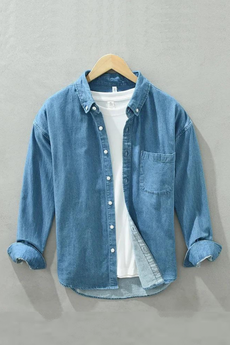 Spring and Autumn Long Sleeve Denim Shirt Trendy Men's Pure Cotton Casual Loose Comfortable Top