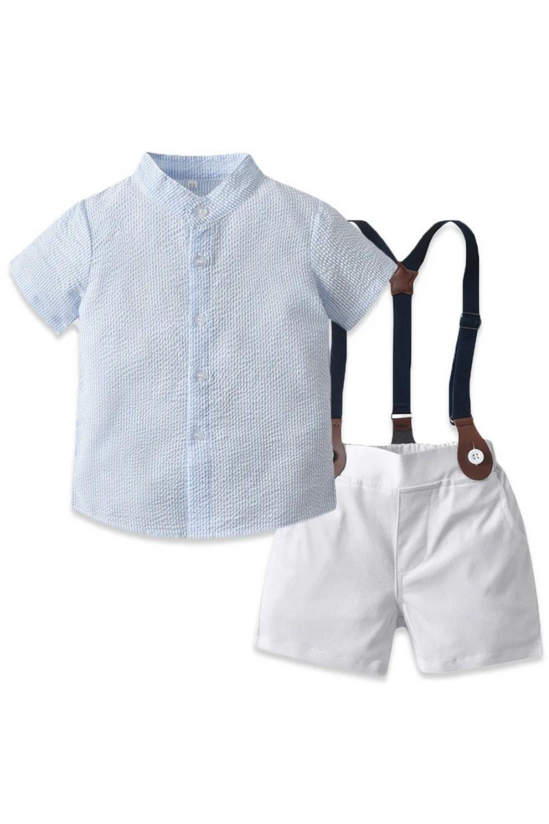Kids Clothes Boys Summer Set Children Striped Shirt with Bow Tie Suspenders White Shorts Toddler Outfits