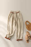 Summer Casual Pants Women Patchwork Drawstring Cotton Hemp Ankle Length Pants