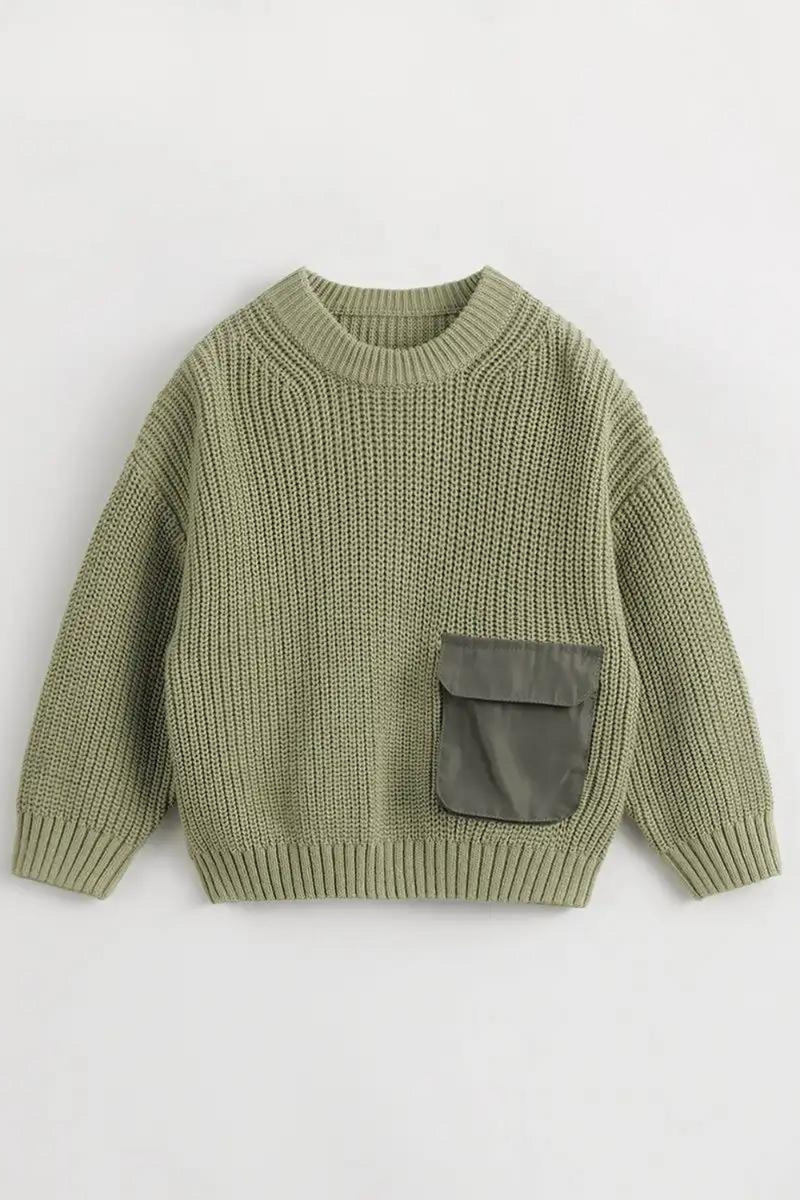 Outdoor Style Boys Crew Neck Twisted Knit Sweater for Winter
