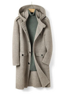 Wool Double-sides woolen coat men's long  hooded single-breasted winter trench camel