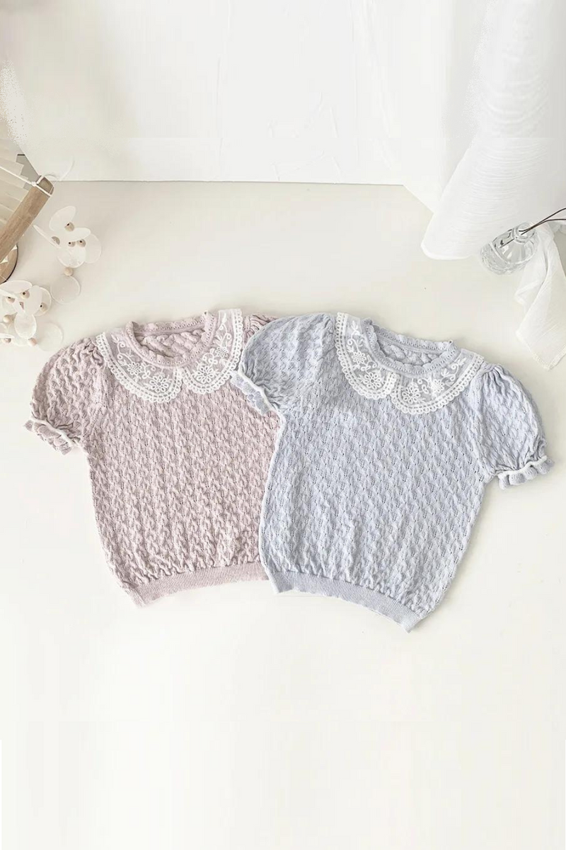 Baby Knitted T-shirt Toddler Gilrs Summer Hollow Out Shirts Children Clothing 0-4Y