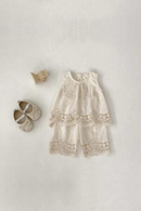Blossom Boho Lace Set Top and Cropped Trousers Embroidery Cotton White Summer Set