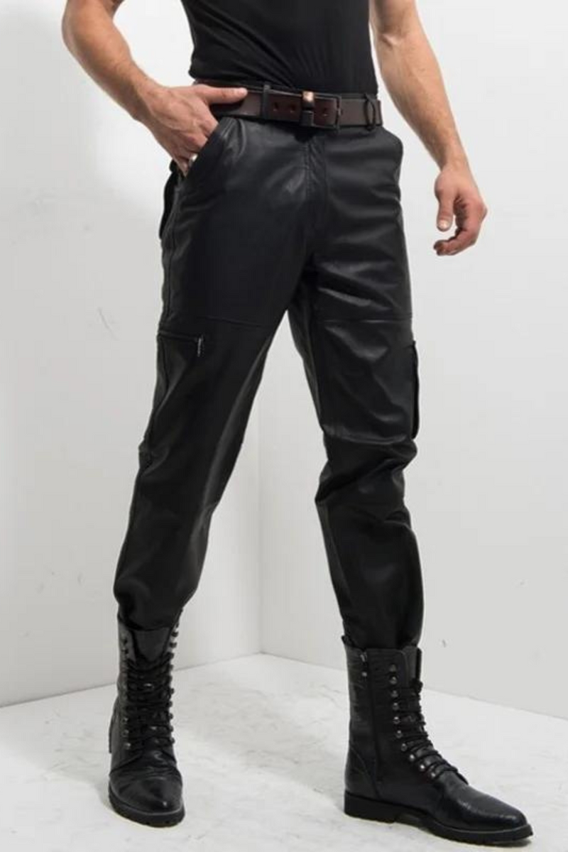 Genuine Leather Pants Men Casual Motorcycle Pants Men Leather Joggers Pantalon