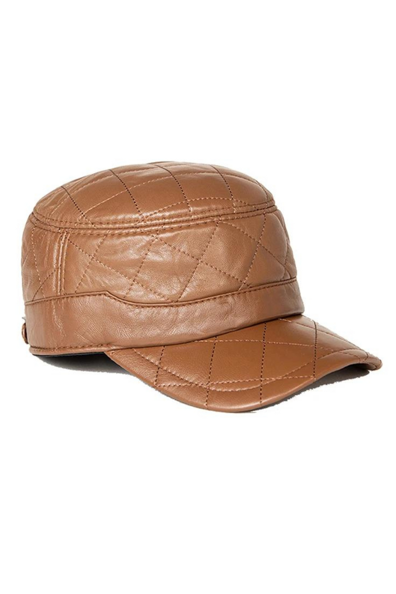 Winter Male Genuine Leather Embroidery Flat Top Caps Black Beige Adjustable Warm Casual