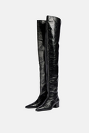 Black Over the knee boots Pointed toe Slip-on Middle heel Modern boots Modern boots