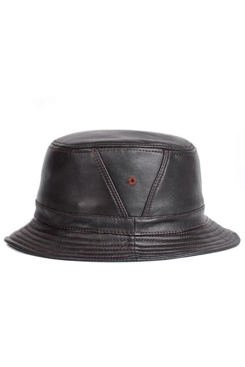 Man Real Leather Fitted Flat Bucket Hats Outdoor Potted Short Brim Hip Pop Elderly