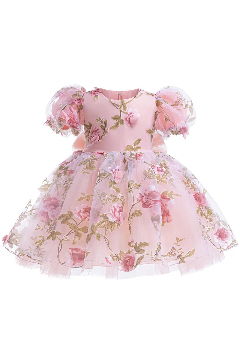 Girls Flower Puff Sleeve Princess Dress Old Children's Flower Dress Baby Birthday Party Dress