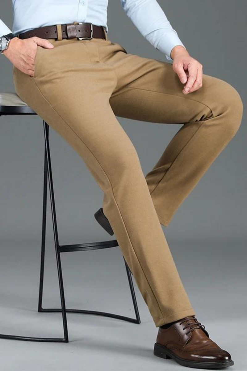 Autumn Winter Formal Casual Pants Men Thick Classic Khaki Black Trousers Flexible Elastic Business Formal Pants