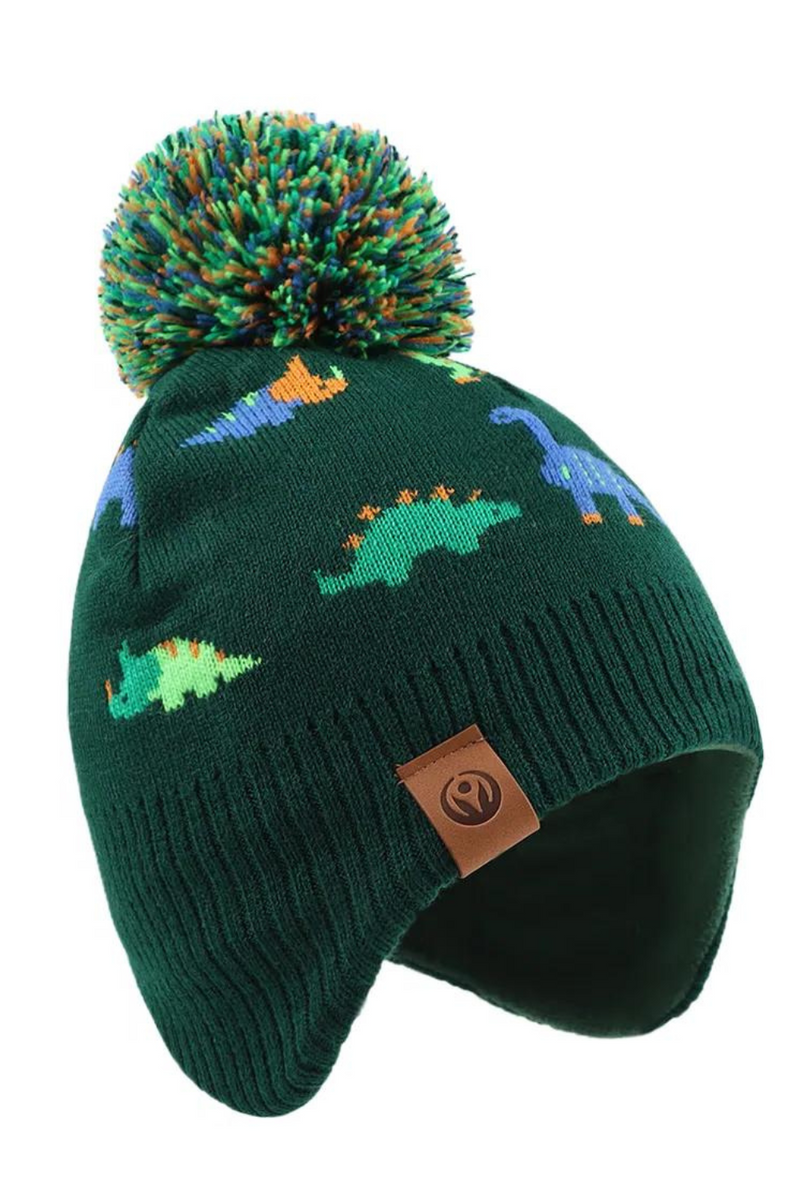 Baby Boys Earflap Hat Dino Beanie For Kids Autumn Winter Boys Girls Bonnet Hat Ourdoor Warm Knitted Children Beanie